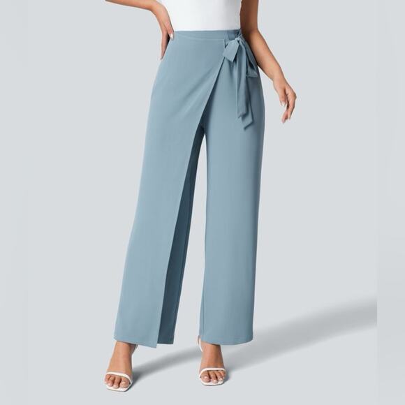 Halara High Waisted Tie Side Wide Leg Work Pants Forget-Me-Not Slate Blue - Picture 1 of 12